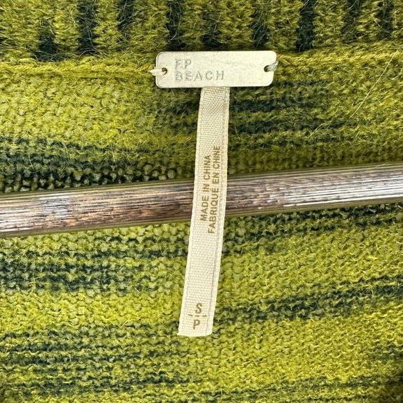 Free People FP Beach Cardigan Womens S Green Tiger Stripe Mohair Grunge Boho 90s - Picture 2 of 6
